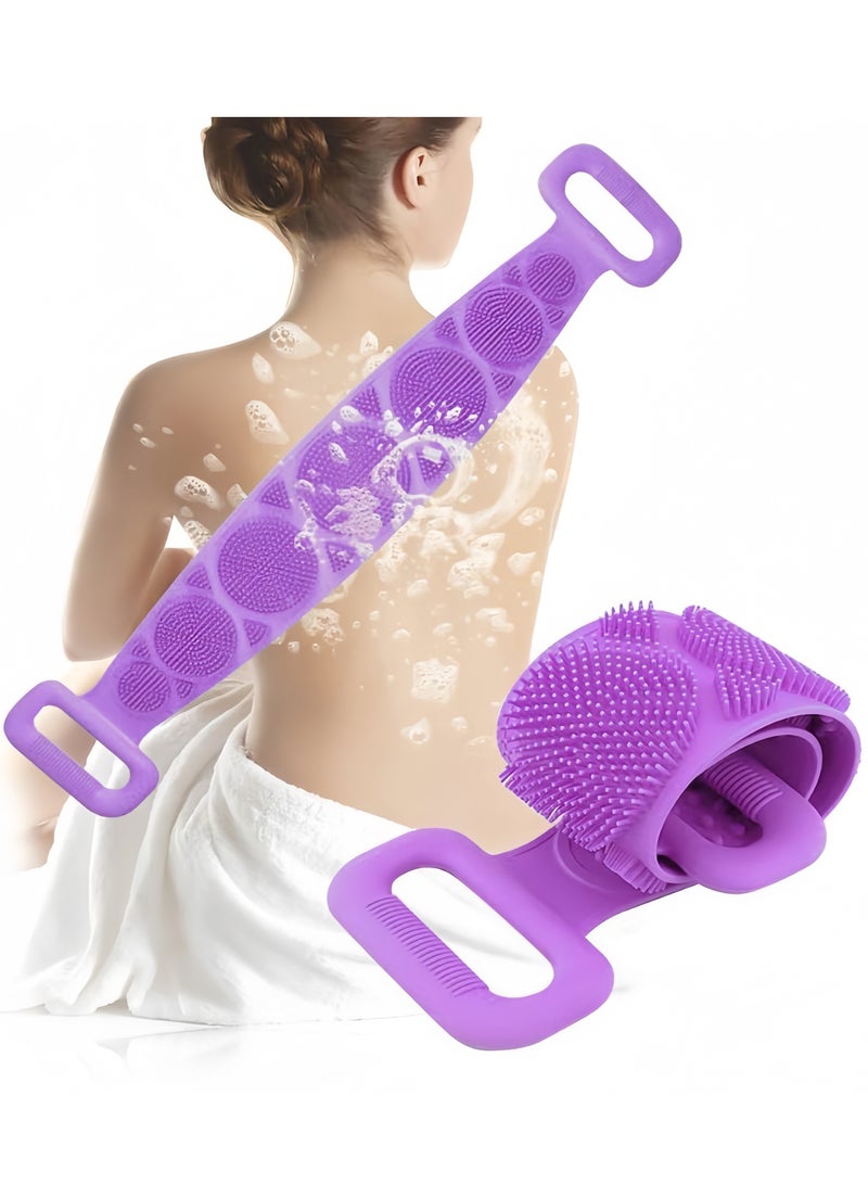 Silicone Bath Body Brush Back Cleaning Exfoliating Body Scrubber,Bath Shower Silicone Body Wash Scrubber Belt for Men and Women,70CM(Purple)  - Image 2