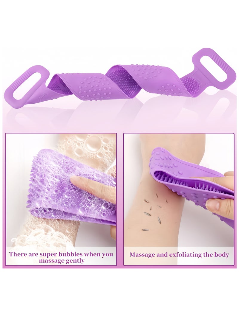 Silicone Bath Body Brush Back Cleaning Exfoliating Body Scrubber,Bath Shower Silicone Body Wash Scrubber Belt for Men and Women,70CM(Purple) - Image 3