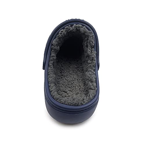 Amoji Mens Fur Lined Garden Clogs Women Winter Fleece Lining Indoor House Slippers D8818 Navy 7-8 Women/6.5-7 Men - Image 4