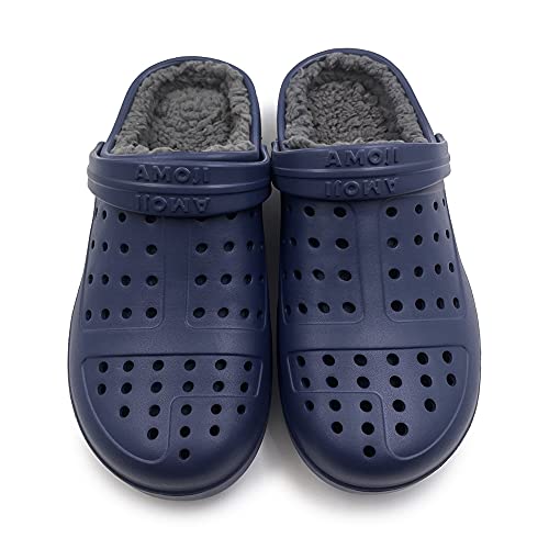 Amoji Mens Fur Lined Garden Clogs Women Winter Fleece Lining Indoor House Slippers D8818 Navy 7-8 Women/6.5-7 Men - Image 5