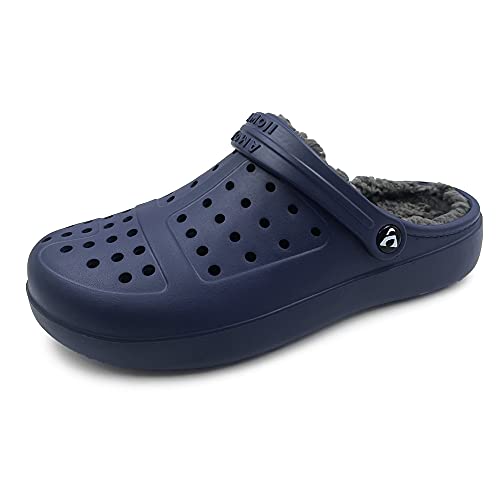 Amoji Mens Fur Lined Garden Clogs Women Winter Fleece Lining Indoor House Slippers D8818 Navy 7-8 Women/6.5-7 Men - Image 1