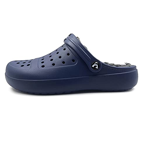 Amoji Mens Fur Lined Garden Clogs Women Winter Fleece Lining Indoor House Slippers D8818 Navy 7-8 Women/6.5-7 Men - Image 2