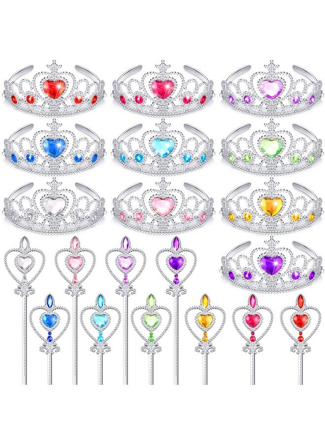 Civaner 20 Pcs Dress Up Tiara Crown Set Princess Costume Party Accessories Princess Crown For Girls Fairy Princess Tiara Plastic Crown And Wand Birthday Party Favors 10 Colors - Image 2