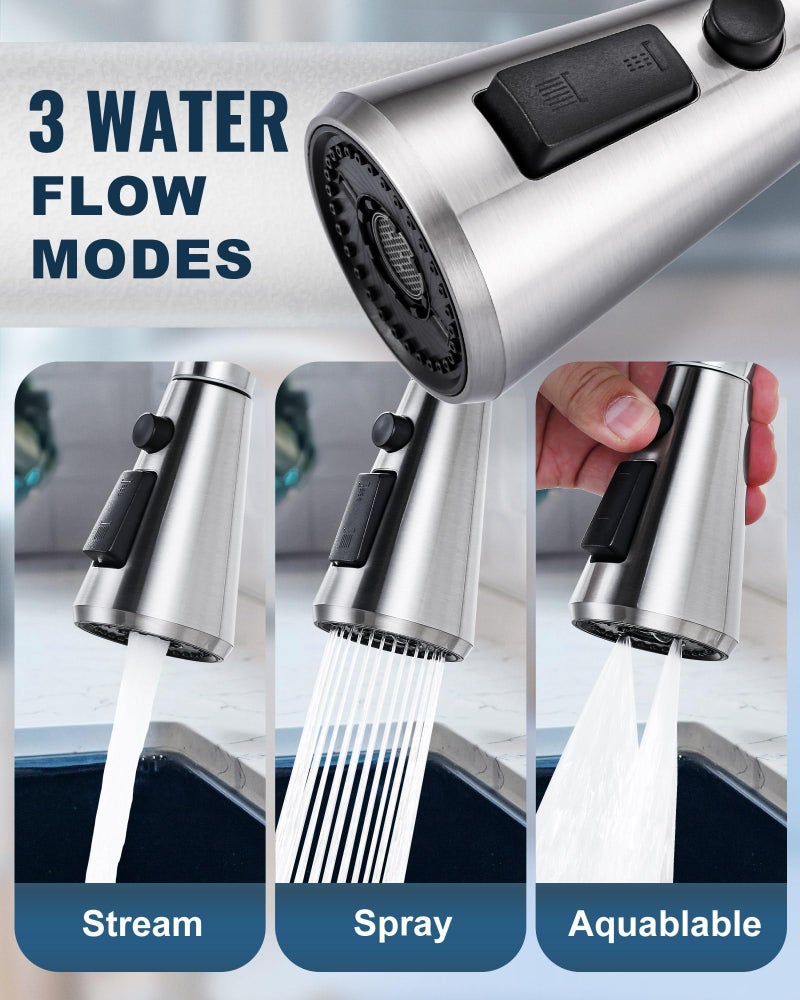 ALEASHA Pull Down Spray Head for Kitchen Faucet,3-Function Sink Spray Nozzle with 9 Adapters,Kitchen Faucet Head Replacement Compatible with Moen,American Standard Faucets,Brushed Nickel - Image 2