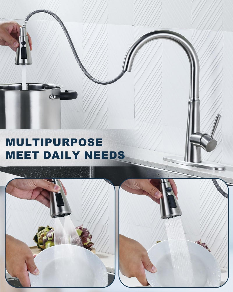 ALEASHA Pull Down Spray Head for Kitchen Faucet,3-Function Sink Spray Nozzle with 9 Adapters,Kitchen Faucet Head Replacement Compatible with Moen,American Standard Faucets,Brushed Nickel - Image 4