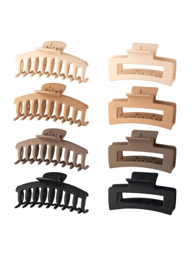 8 شرائط شعر ذات لون صلب بسيط، شرائط شعر بسمك 4.3 بوصة، شرائط شعر محايدة للفتيات، نساء (مشبك عارضة ودبابيس شعر مستطيلة)(باللون البيني/البني/الأسود) - Image 1