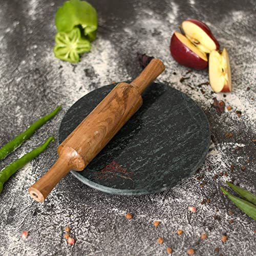 Jaipur Ace Indian Marble Roti Maker/White Rolling Pin Board 10 Inch Diameter (Stone) (Green Roti Maker with Belan) - Image 2