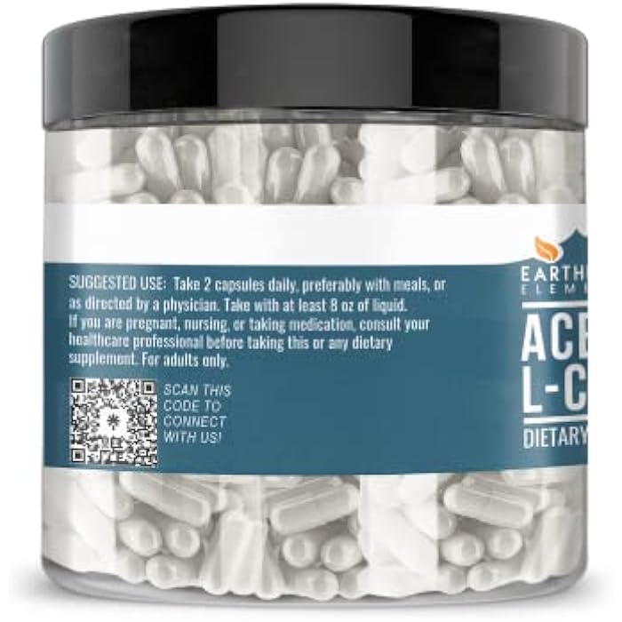 Earthborn Elements Acetyl L-Carnitine, 200 Capsules, Pure & Undiluted, No Additives - Image 3