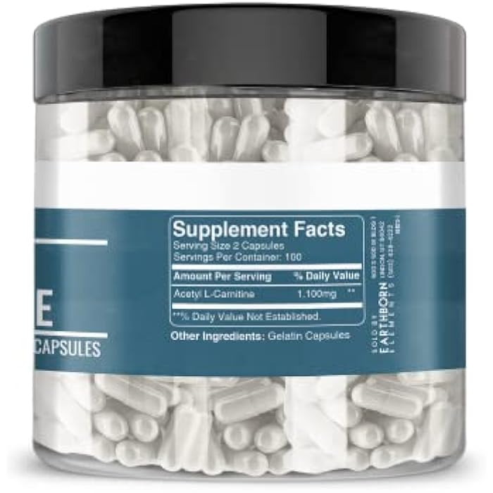 Earthborn Elements Acetyl L-Carnitine, 200 Capsules, Pure & Undiluted, No Additives - Image 4