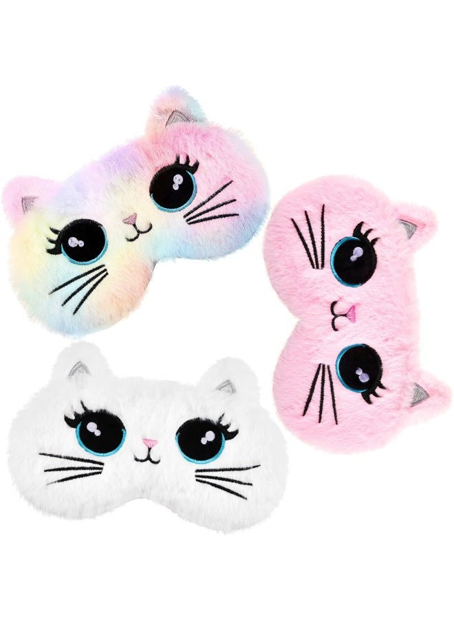 Geyoga Sleep Mask for Kids, Girls Plush Sleeping Eye Cover 3 Pieces Soft Eye Blindfold Sleep Eye Cover Animal Sleeping Eye Shade for Kids (Colorful, Cat Style) - Image 1