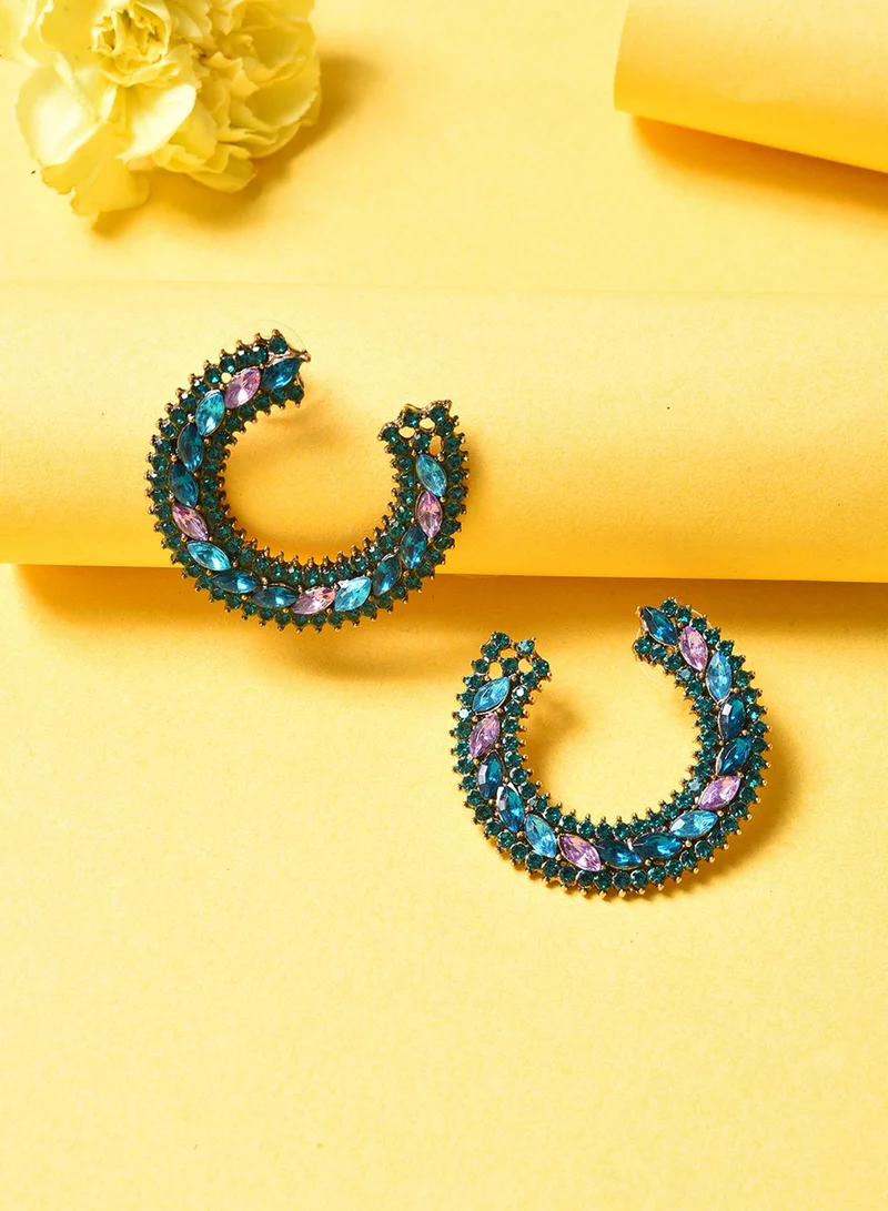 SOHI Green Contemporary Trendy Designer Stone Artificial Stud Earring Jewellery