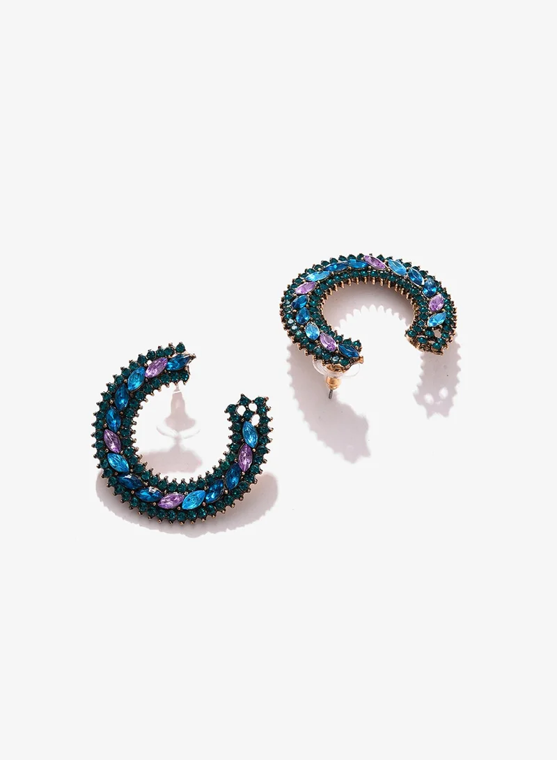 SOHI Green Contemporary Trendy Designer Stone Artificial Stud Earring Jewellery