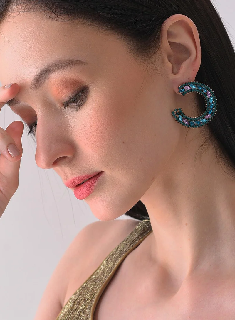 SOHI Green Contemporary Trendy Designer Stone Artificial Stud Earring Jewellery