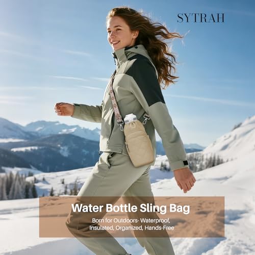 SYTRAH Water Bottle Bag Crossbody, Insulated Water Bottle Purse Crossbody Water Bottle Holder with Strap 40 oz, Sling Bag for Walking Hiking Antique Khaki - Image 3