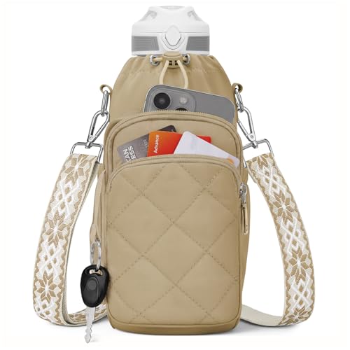 SYTRAH Water Bottle Bag Crossbody, Insulated Water Bottle Purse Crossbody Water Bottle Holder with Strap 40 oz, Sling Bag for Walking Hiking Antique Khaki - Image 1