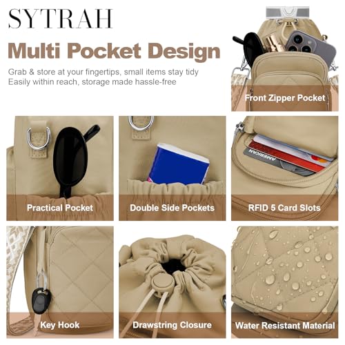 SYTRAH Water Bottle Bag Crossbody, Insulated Water Bottle Purse Crossbody Water Bottle Holder with Strap 40 oz, Sling Bag for Walking Hiking Antique Khaki - Image 4