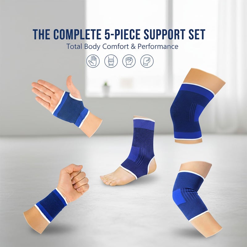 BNYD 10-Piece Compression Support Brace Set for Knee, Elbow, Wrist, Palm & Ankle â€” Full Body Pain Relief, Sports Injury Protection, Joint & Muscle Support for Men & Women (5 Pairs) - Image 2
