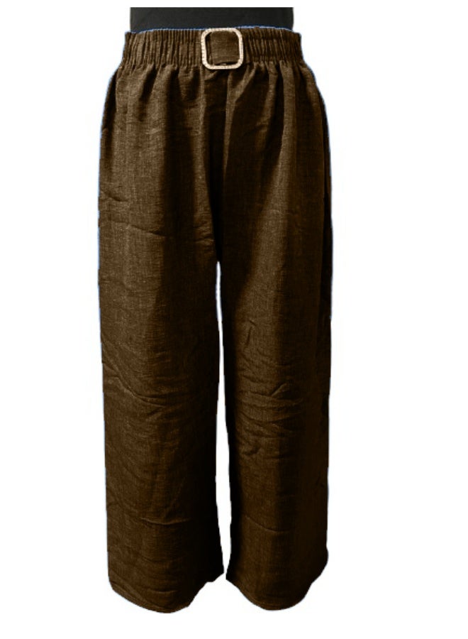 بنطلون نسائي واسع الساقين بخصر مطاطي، مناسب للارتداء اليومي، مقاس واحد - Image 1