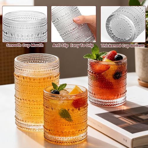GGOLDMER Vintage Hobnail Drinking Glasses Set of 12, 12 Oz Highball Glasses and 10 Oz Cocktail Glasses, Kitchen Glassware Set, Clear Drinking Glass Cups for Cocktail, Whiskey, Beer, Juice, Water, Milk - Image 4