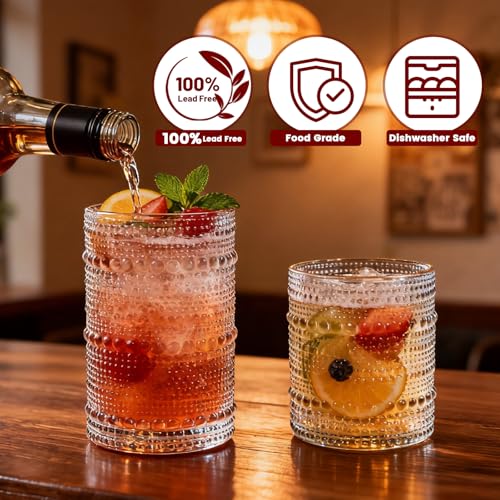 GGOLDMER Vintage Hobnail Drinking Glasses Set of 12, 12 Oz Highball Glasses and 10 Oz Cocktail Glasses, Kitchen Glassware Set, Clear Drinking Glass Cups for Cocktail, Whiskey, Beer, Juice, Water, Milk - Image 3