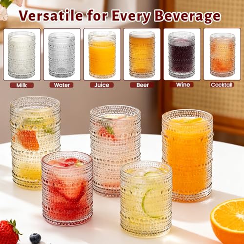 GGOLDMER Vintage Hobnail Drinking Glasses Set of 12, 12 Oz Highball Glasses and 10 Oz Cocktail Glasses, Kitchen Glassware Set, Clear Drinking Glass Cups for Cocktail, Whiskey, Beer, Juice, Water, Milk - Image 5