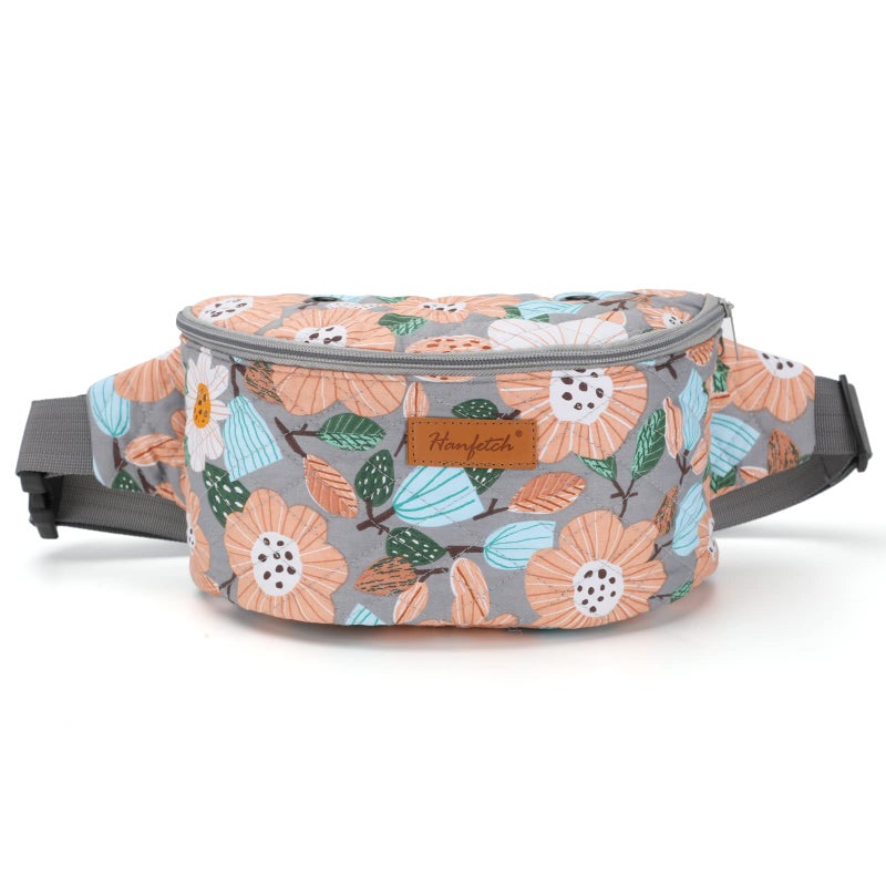 Hanfetch Yarn Crossbody Waist bag Small Yarn Storage Organizer for Yarn Skeins-Organizer for Crochet Hooks and Other Accessories (Flower-Grey) - Image 1