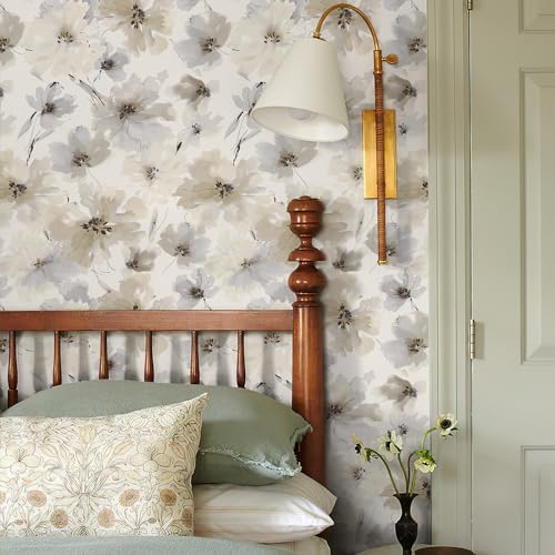 JiffDiff Floral Peel and Stick Wallpaper, Beige Yellow Watercolor Flower Contact Paper Peel and Stick for Bedroom Bathroom, Vintage Removable Waterproof Self Adhesive Wall Paper 118 x 17.3in, 14.4 sq.ft - Image 2