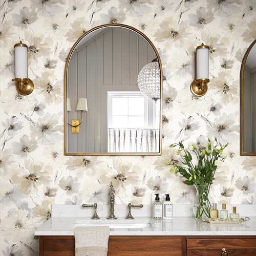 JiffDiff Floral Peel and Stick Wallpaper, Beige Yellow Watercolor Flower Contact Paper Peel and Stick for Bedroom Bathroom, Vintage Removable Waterproof Self Adhesive Wall Paper 118 x 17.3in, 14.4 sq.ft - Image 5