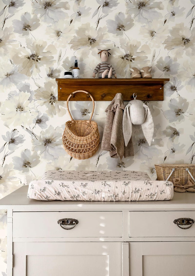 JiffDiff Floral Peel and Stick Wallpaper, Beige Yellow Watercolor Flower Contact Paper Peel and Stick for Bedroom Bathroom, Vintage Removable Waterproof Self Adhesive Wall Paper 118 x 17.3in, 14.4 sq.ft - Image 4