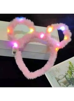Generic Luminous Rabbit Ears Headband Plush Mickey Headwear Luminous Headband Cat Ears Sweep Code Activity Small Gift-Color:Glow Mickey Headband Pink  - Image 1