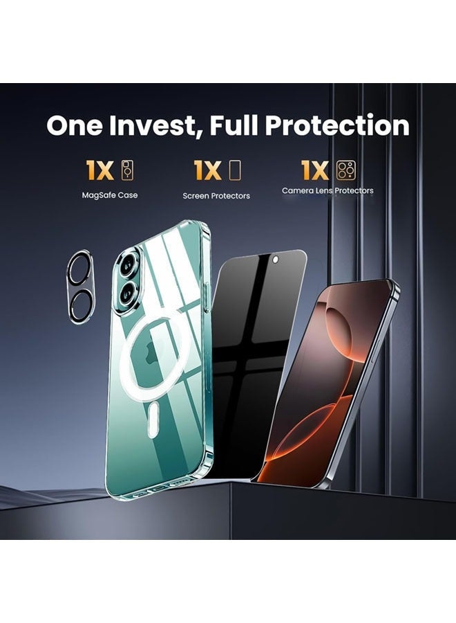 DUSALA Privacy Case for iPhone 16, Clear Magnetic iPhone 16 Phone Case with Privacy Screen Protector & Camera Protector, Ultra Slim Shockproof TPU Bumper Hard PC Cover - Image 2