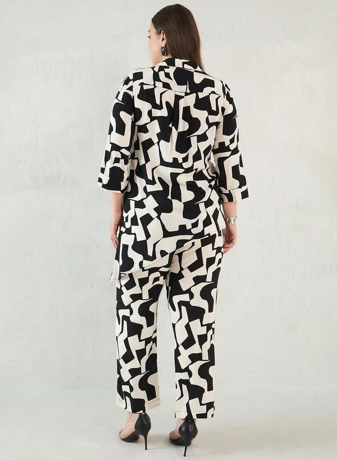 Femmella Femmella Plus Size All-Over Print Shirt and Pants Co-Ords