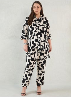 Femmella Plus Size All-Over Print Shirt and Pants Co-Ords by Styli  - Image 1