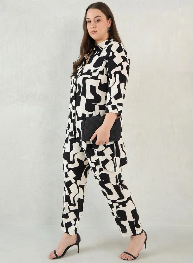 Femmella Femmella Plus Size All-Over Print Shirt and Pants Co-Ords