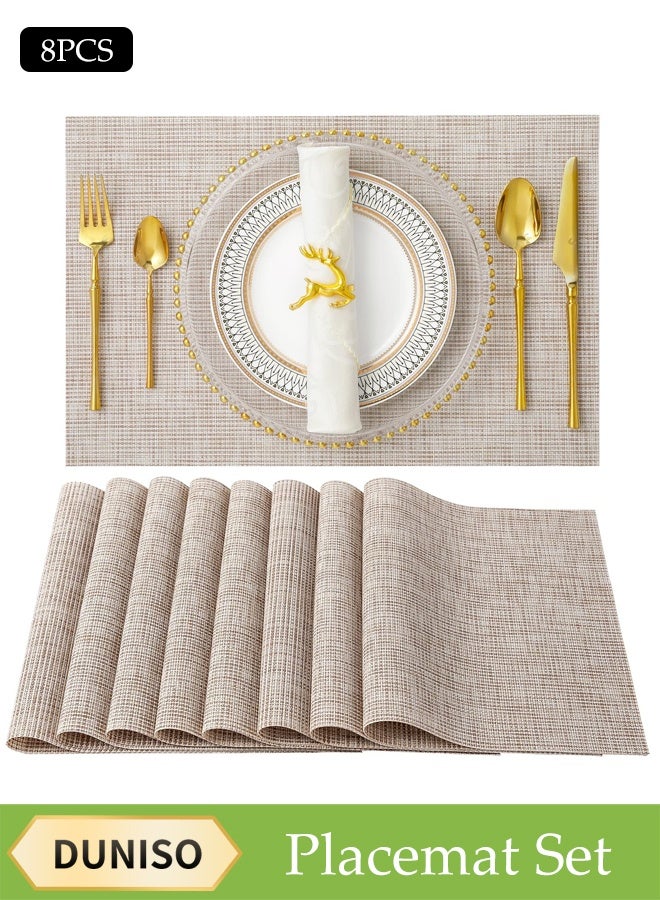 DUNISO 8-Piece Pvc Leather Placemat Set, Square Heat-Resistant And Non-Slip Table Mat, 30 x 45 Cm, Washable, Oil-Resistant, Suitable For Home, Restaurant, Cafe,Beige.  - Image 1