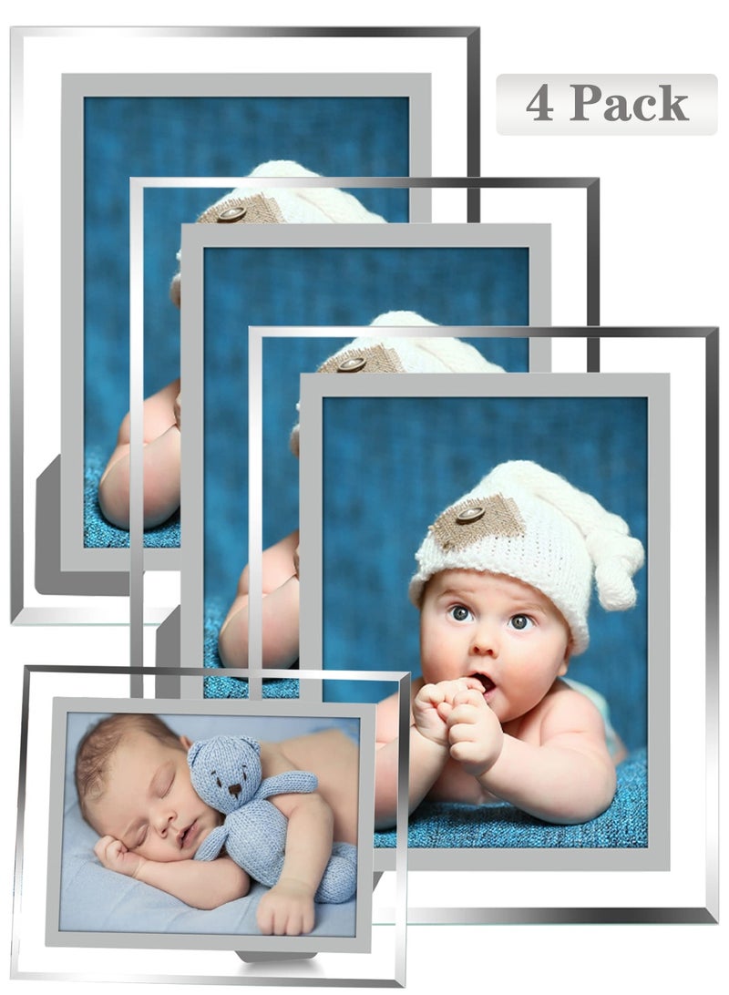SANMUGEED 4 Pack 4x6 Picture Frame, Glass Photo Frames Made of High Definition Real Glass Display Pictures Horizontal or Vertical for Table - Image 1
