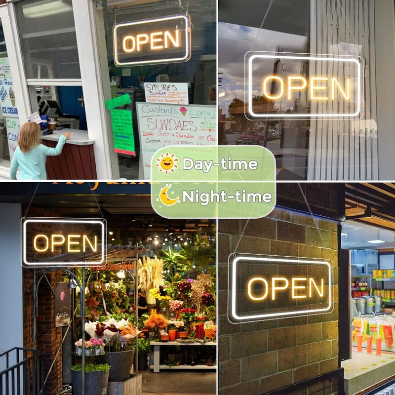 ROLANCHE Open Signs for Business, COB Chip LED Neon Open Sign, 16"x 9" Bright Electric Light Up Open Signs with ON/OFF Switch for Bars, Stores, Coffee Shop, Hotel, Window, Outdoor etc. - Image 2