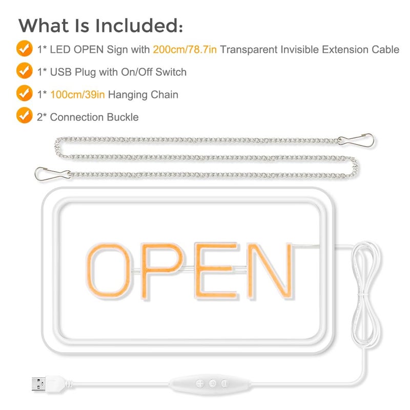 ROLANCHE Open Signs for Business, COB Chip LED Neon Open Sign, 16"x 9" Bright Electric Light Up Open Signs with ON/OFF Switch for Bars, Stores, Coffee Shop, Hotel, Window, Outdoor etc. - Image 5