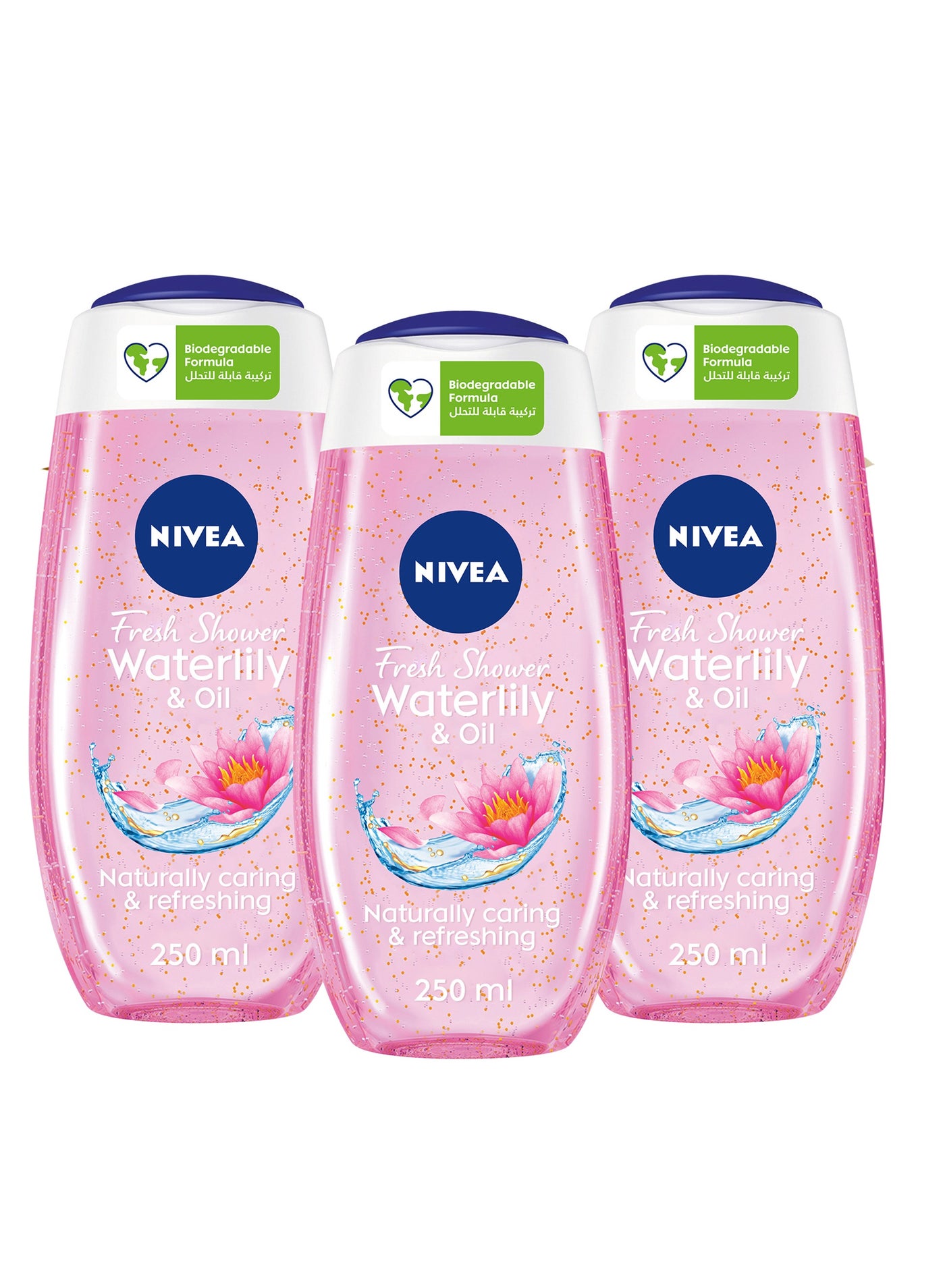 NIVEA Shower Gel Body Wash Waterlily & Oil with Caring Oil Pearls and Waterlily Scent 250ml Pack of 2