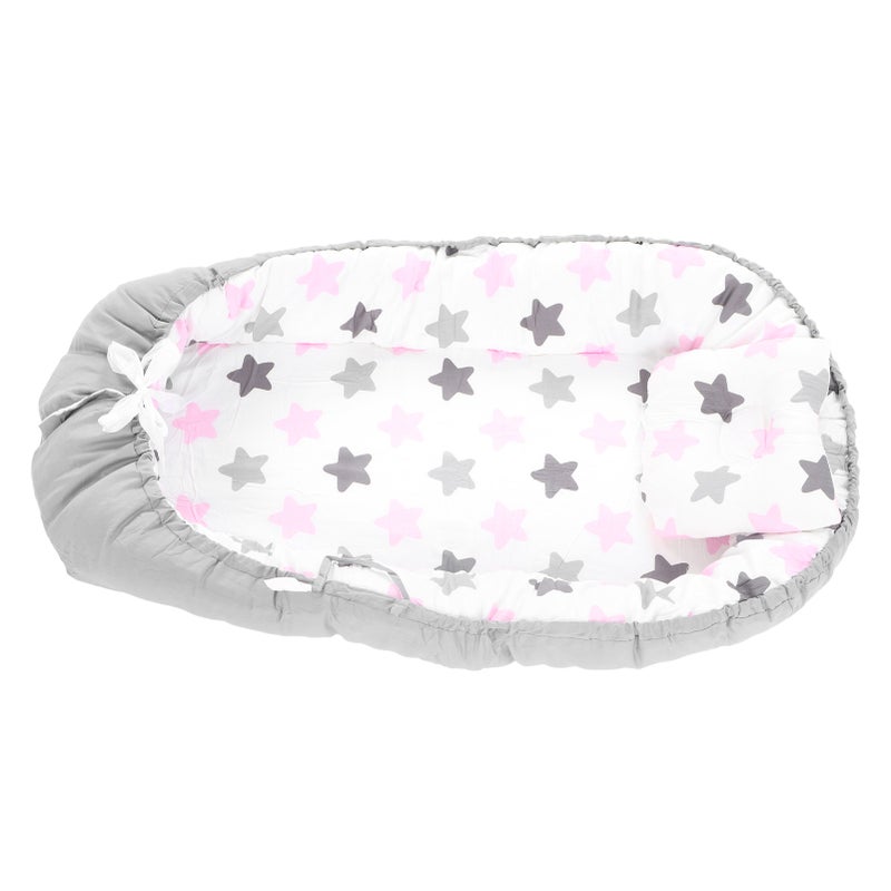 Baby Lounging Cover Foldable Soft Breathable Washable Removeable Infant Nest Cover 19.7 X 33.5in Grey Edge Pink Star - Image 5
