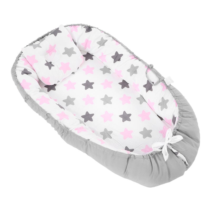 Baby Lounging Cover Foldable Soft Breathable Washable Removeable Infant Nest Cover 19.7 X 33.5in Grey Edge Pink Star - Image 3