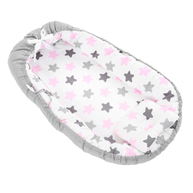 Baby Lounging Cover Foldable Soft Breathable Washable Removeable Infant Nest Cover 19.7 X 33.5in Grey Edge Pink Star - Image 2