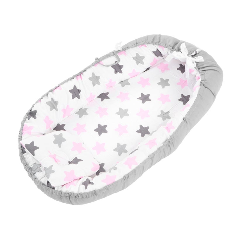 Baby Lounging Cover Foldable Soft Breathable Washable Removeable Infant Nest Cover 19.7 X 33.5in Grey Edge Pink Star - Image 4