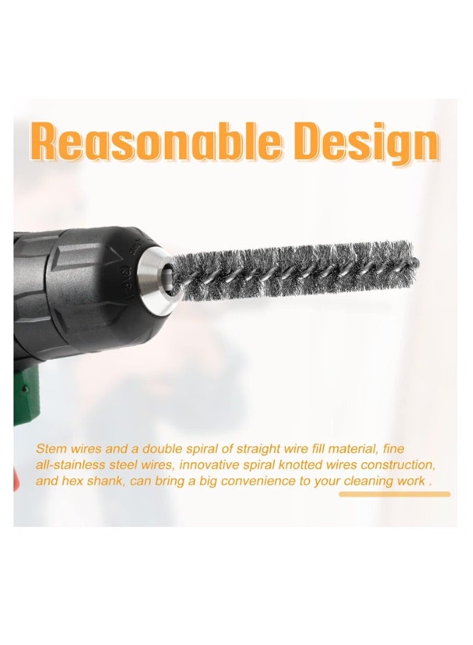 Yakumuz 5PCS Stainless Steel Bore Brush Bristles, Yakumuz Wire Brush for Power Drill Cleaning Wire Brush with 1/4” Hex Shank Handle for Power Drill Cleaning Wire Brush (15mm) - Image 3