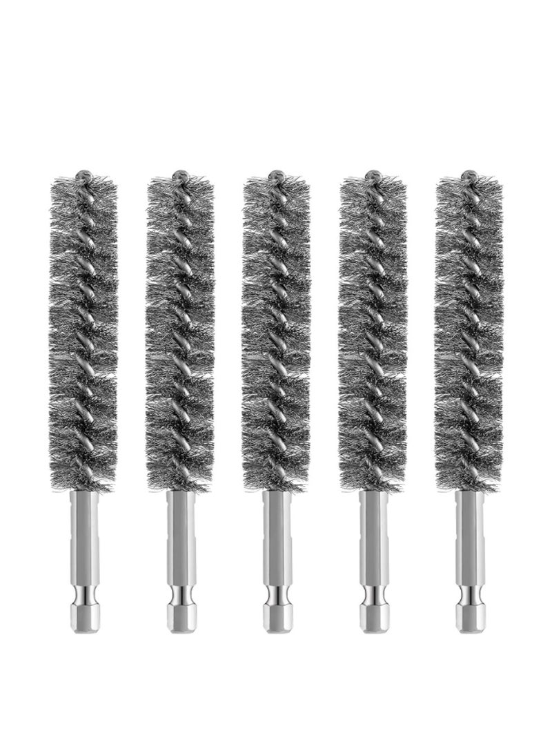 Yakumuz 5PCS Stainless Steel Bore Brush Bristles, Yakumuz Wire Brush for Power Drill Cleaning Wire Brush with 1/4” Hex Shank Handle for Power Drill Cleaning Wire Brush (15mm) - Image 1