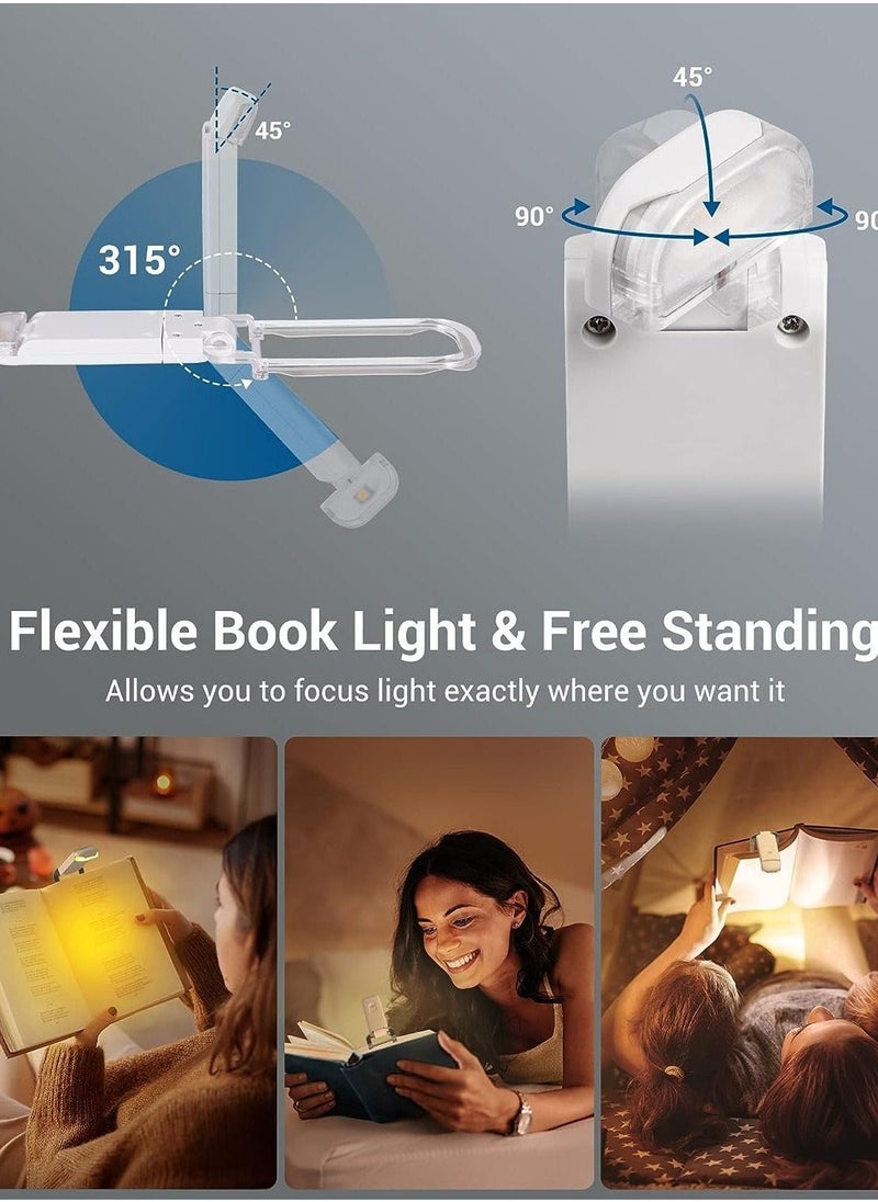 USB Rechargeable Book Light Warm White LED Adjustable Brightness for Eye Protection Clip On Portable Bookmark Light for Reading in Bed or Car White Color - Image 3
