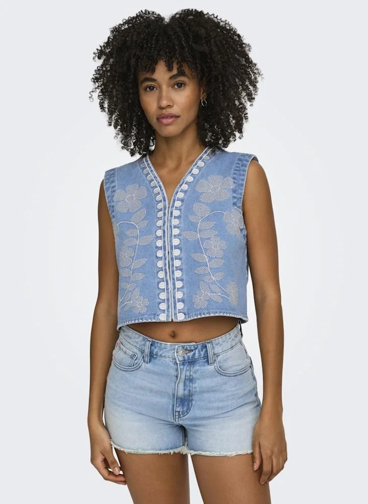 ONLY Embroidered Denim Waistcoat