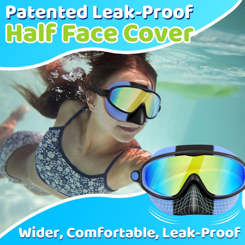 Vvinca Swim Goggles with Nose Cover, 2 Pack Wide View Diving Mask Anti-Fog UV No Leak Toddlers Swimming Goggles for Kids 3-12 - Image 4