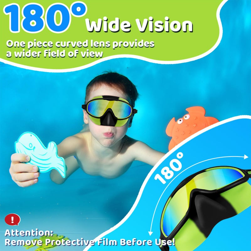 Vvinca Swim Goggles with Nose Cover, 2 Pack Wide View Diving Mask Anti-Fog UV No Leak Toddlers Swimming Goggles for Kids 3-12 - Image 5