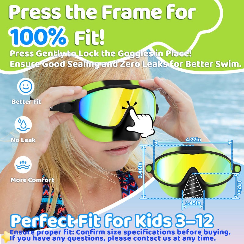 Vvinca Swim Goggles with Nose Cover, 2 Pack Wide View Diving Mask Anti-Fog UV No Leak Toddlers Swimming Goggles for Kids 3-12 - Image 3